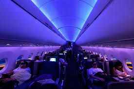 Intérieur moderne d’un avion long-courrier.